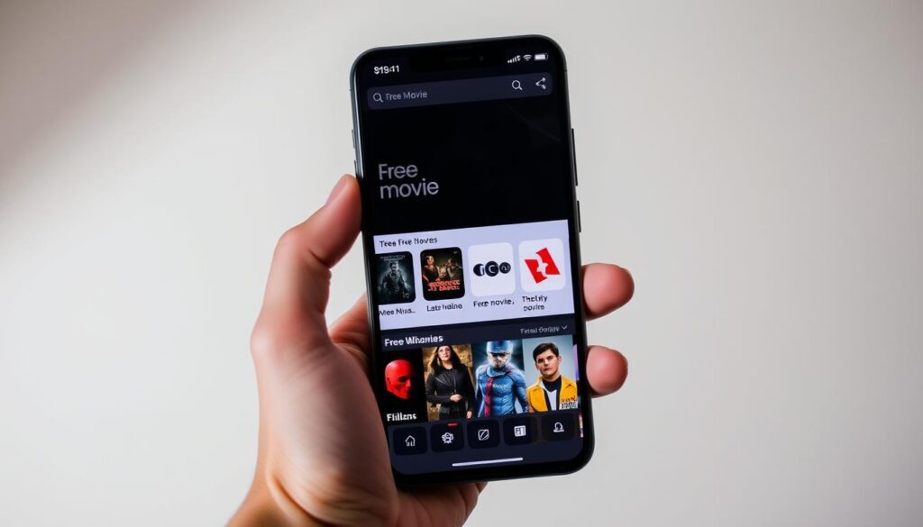 A modern, sleek mobile phone screen displaying a selection of movie streaming app icons, showcasing a range of free movie viewing options. The phone is held in a minimalist, clean-lined hand, subtly implying the user's interaction and decision-making process. The background is a soft, blurred gradient of muted tones, maintaining the focus on the phone display. Gentle, directional lighting from the upper left casts a subtle shadow, adding depth and dimensionality to the composition. The overall mood is one of thoughtful consideration, highlighting the user's ability to choose the best movie app to suit their viewing preferences. A modern, sleek mobile phone screen displaying a selection of movie streaming app icons, showcasing a range of free movie viewing options. The phone is held in a minimalist, clean-lined hand, subtly implying the user's interaction and decision-making process. The background is a soft, blurred gradient of muted tones, maintaining the focus on the phone display. Gentle, directional lighting from the upper left casts a subtle shadow, adding depth and dimensionality to the composition. The overall mood is one of thoughtful consideration, highlighting the user's ability to choose the best movie app to suit their viewing preferences.