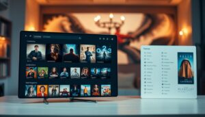 A neatly organized online film library, featuring a clean and intuitive user interface. In the foreground, a sleek, minimalist dashboard showcases a curated selection of movie posters, inviting the user to explore. The middle ground includes a sophisticated sidebar navigation, with categories and filters that allow effortless browsing. In the background, a softly blurred cinematic backdrop sets the mood, hinting at the immersive viewing experience to come. Warm, ambient lighting creates a welcoming atmosphere, while a subtle, high-contrast color scheme enhances the modern, elegant aesthetic. The overall composition conveys a sense of order, accessibility, and cinematic allure, perfectly suited to facilitate the discovery and enjoyment of one's favorite films.